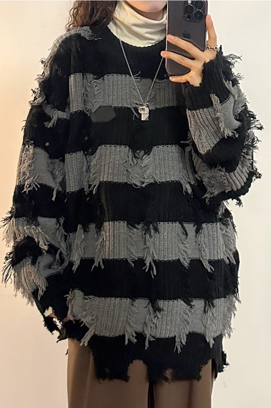 Frayed striped sweater best sale