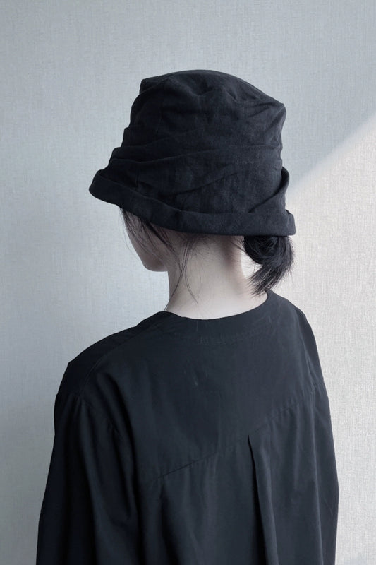 Yamamoto Wind Multi-Layered Fold Fisherman's Hat Cotton and Linen Dark Curl Basin Bucket Hat - Belle Vestige