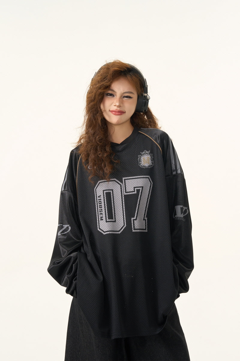 Retro Football Jersey Mesh Long Sleeve T-Shirt - Belle Vestige