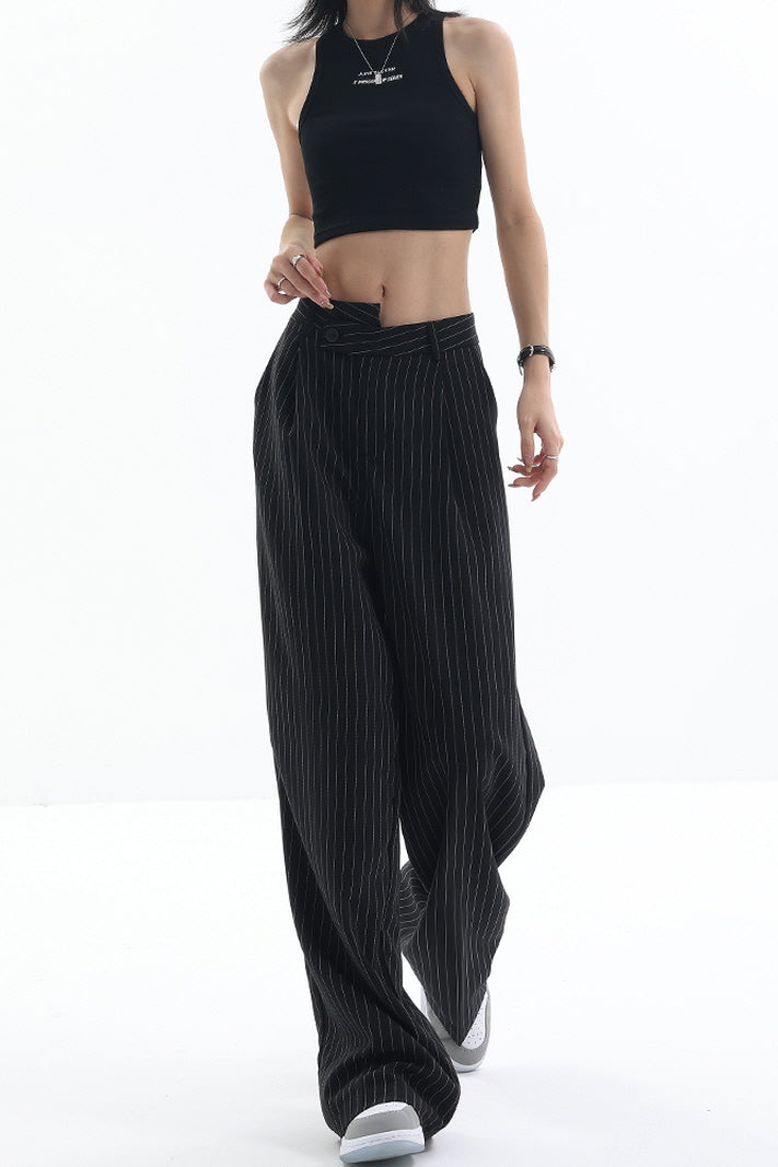 Irregular Stripe Draped Suit Pants & Loose Wide Leg Design - Belle Vestige