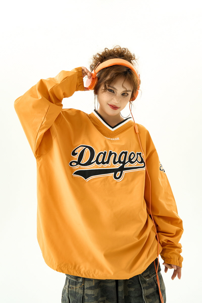 Retro V-Neck Jersey Sweatshirt Women's Loose Sports Jacket - Belle Vestige