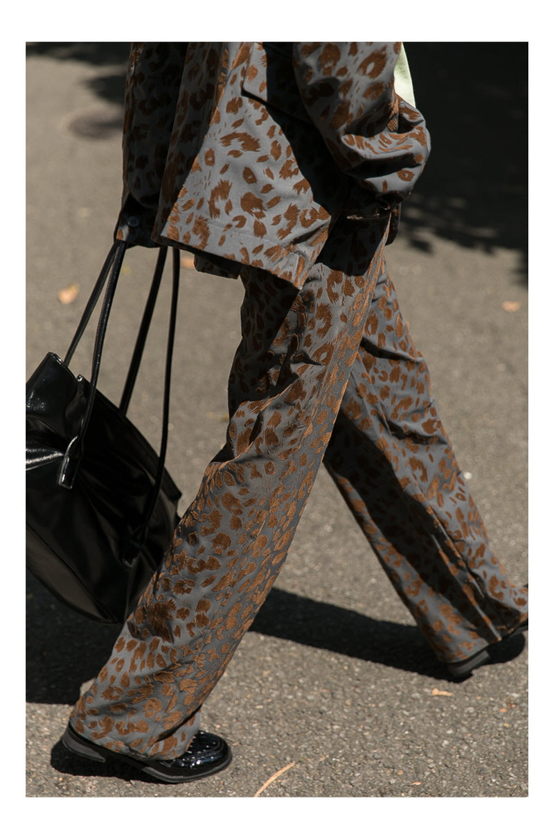 Leopard Print Blazer & High-Waisted Wide-Leg Pants Two-Piece Suit - Belle Vestige