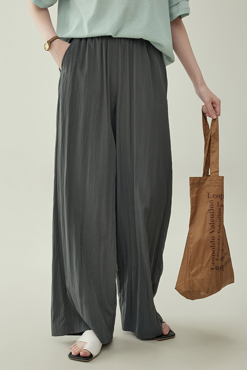 High-Waisted Wide-Leg Slacks Elastic Waist