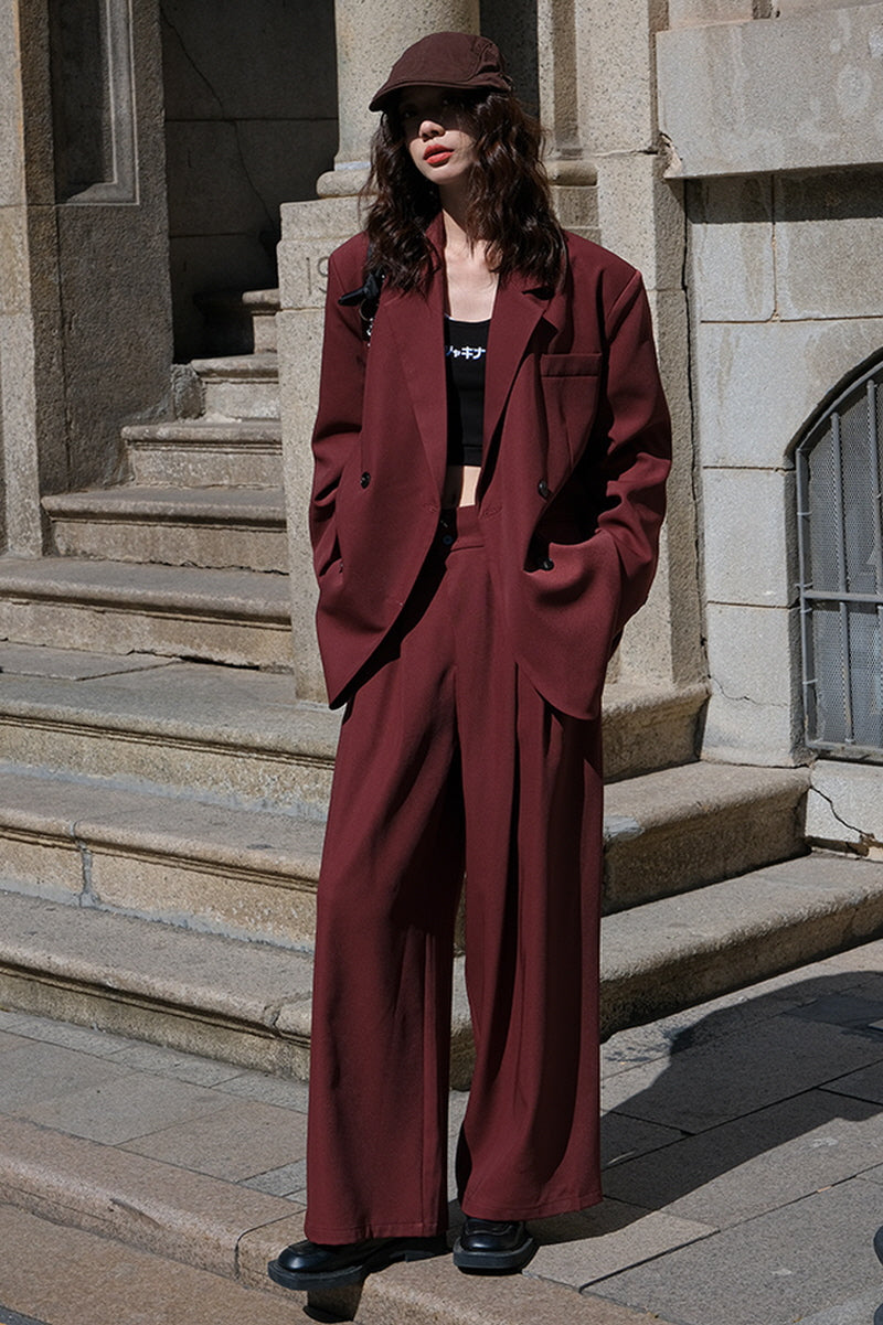 Wide-Leg Blazer Suit & Two-Piece Set with Long Pants - Belle Vestige