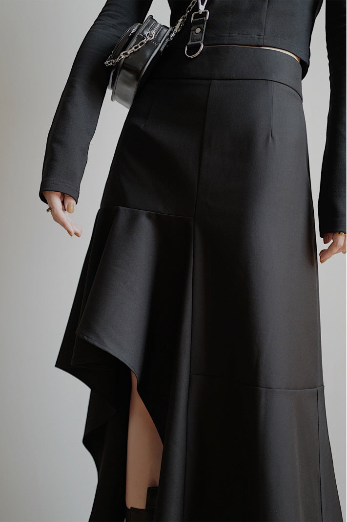 Split Wood Ear Skirt with Modern Detailing & Elegant Silhouette - Belle Vestige