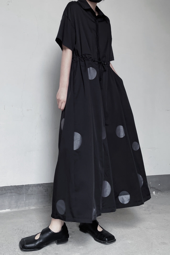 Yamamoto Dark Style Niche Polka Dot Print Loose Nine-Point Jumpsuit High-Waisted Wide-Leg Pants - Belle Vestige