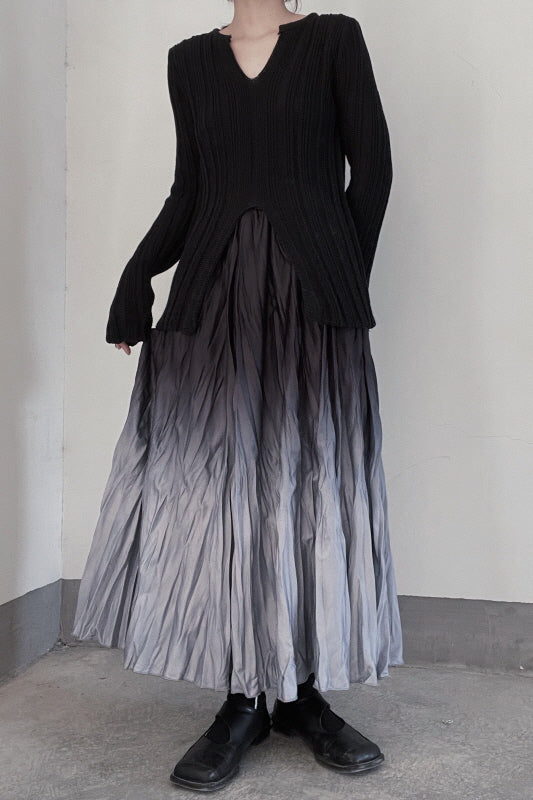 Artistic Smudged Gradient Pleated Skirt High Waist Niche Design Long Skirt - Belle Vestige