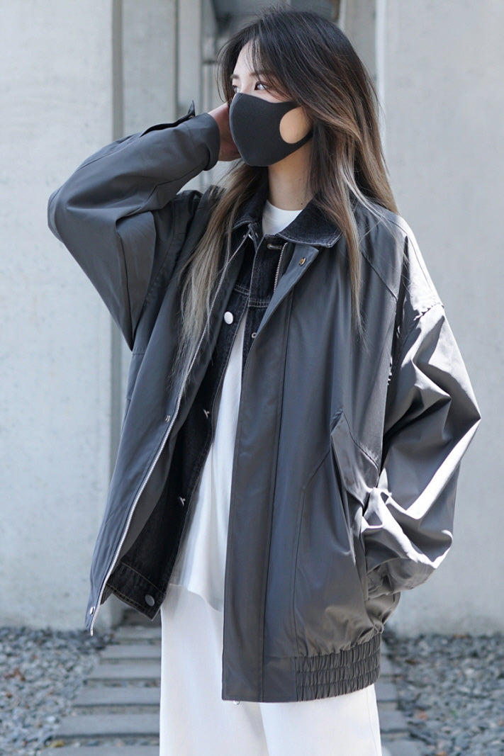 Gray Air Force Jacket Loose Fake Two Bomber American Retro Style - Belle Vestige