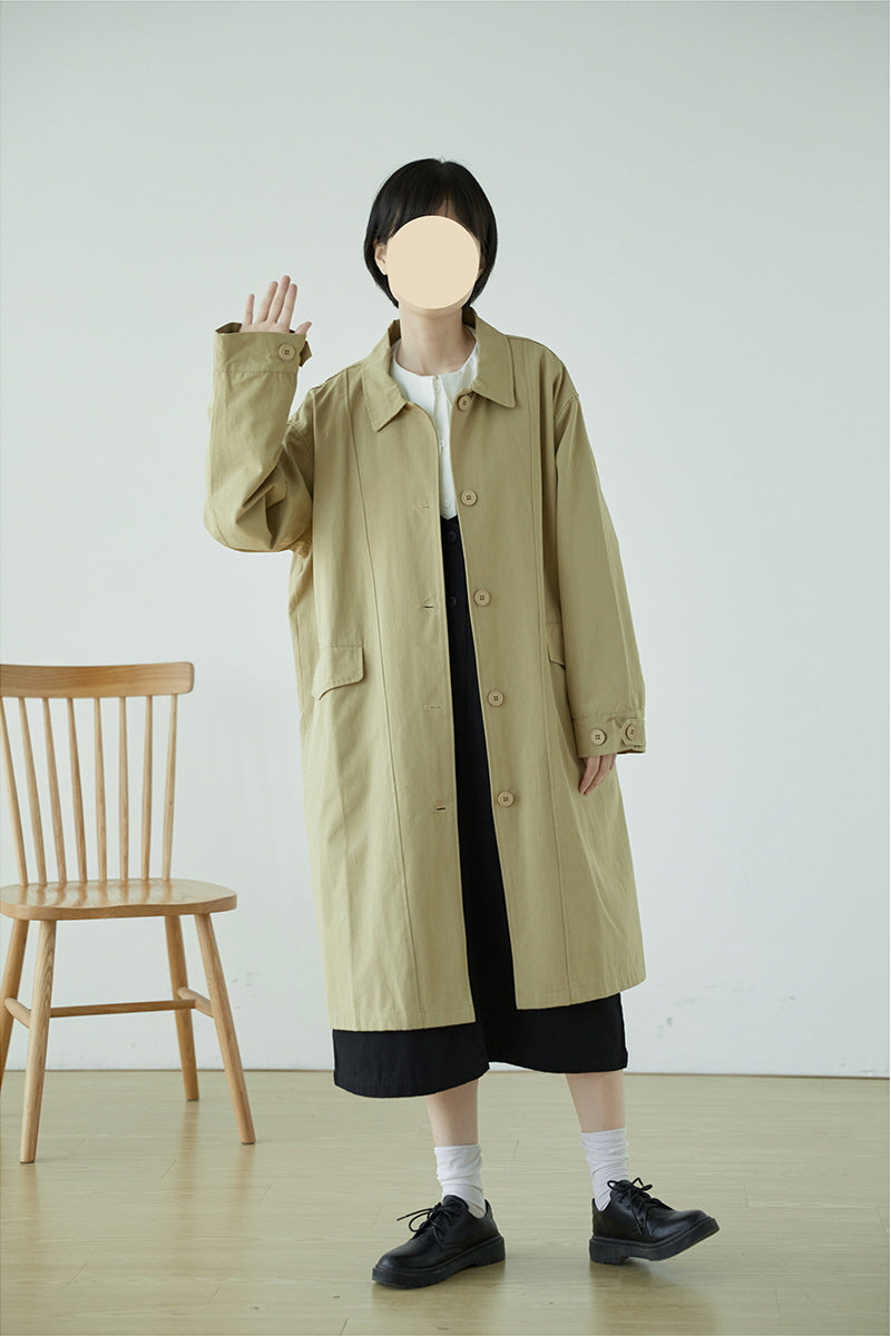 Japanese Retro Silhouette Windbreaker Solid Color Loose Mid-Length Lapel Jacket Slimming Design - Belle Vestige