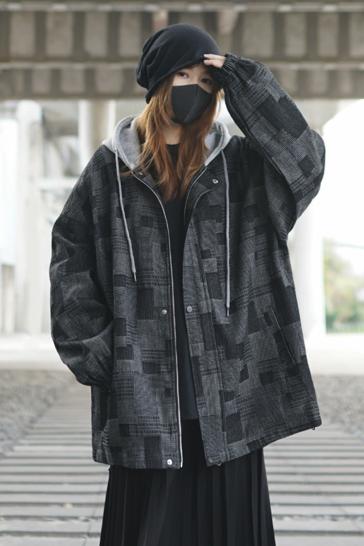 Retro Plaid Fake Two-Piece Jacket Spring and Autumn Tooling Jacket Japanese Salt Style - Belle Vestige