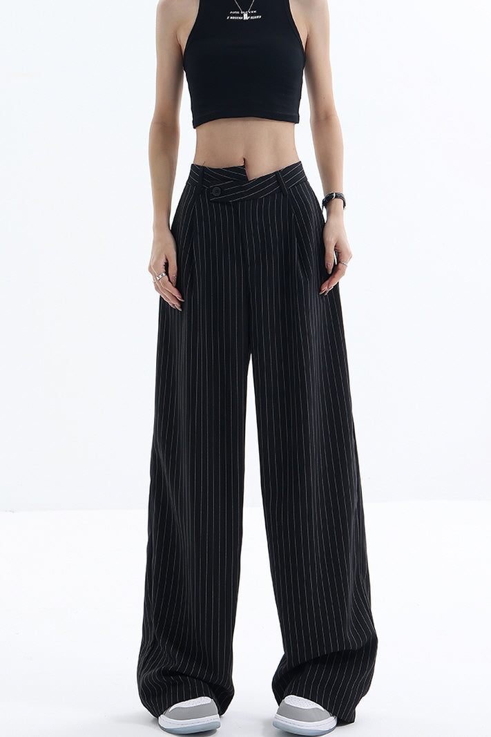 Irregular Stripe Draped Suit Pants & Loose Wide Leg Design - Belle Vestige