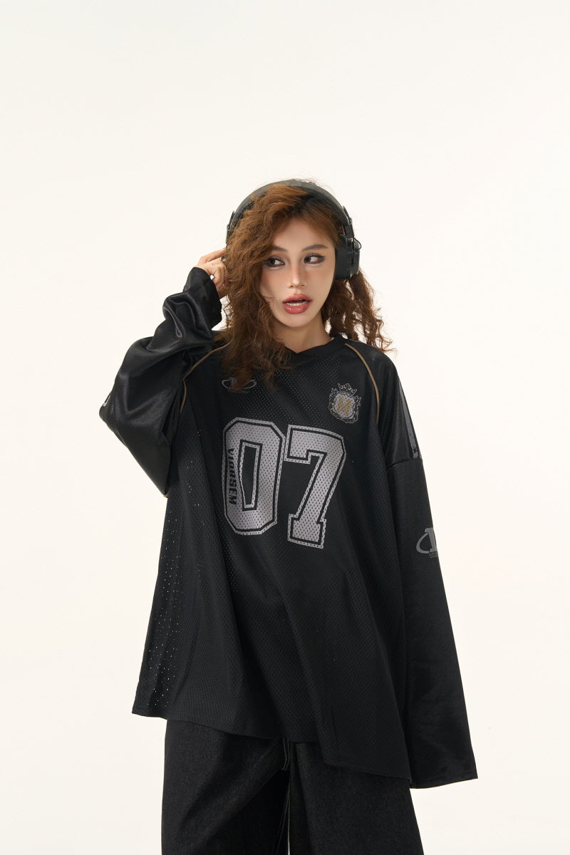 Retro Football Jersey Mesh Long Sleeve T-Shirt - Belle Vestige