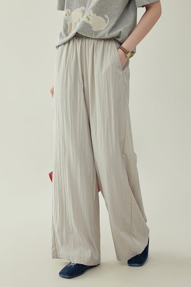 High-Waisted Wide-Leg Slacks Elastic Waist