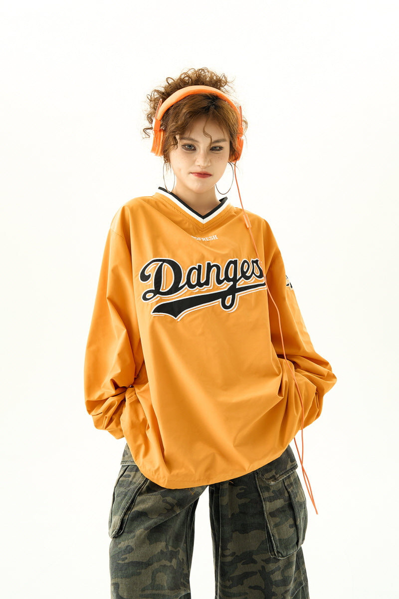 Retro V-Neck Jersey Sweatshirt Women's Loose Sports Jacket - Belle Vestige