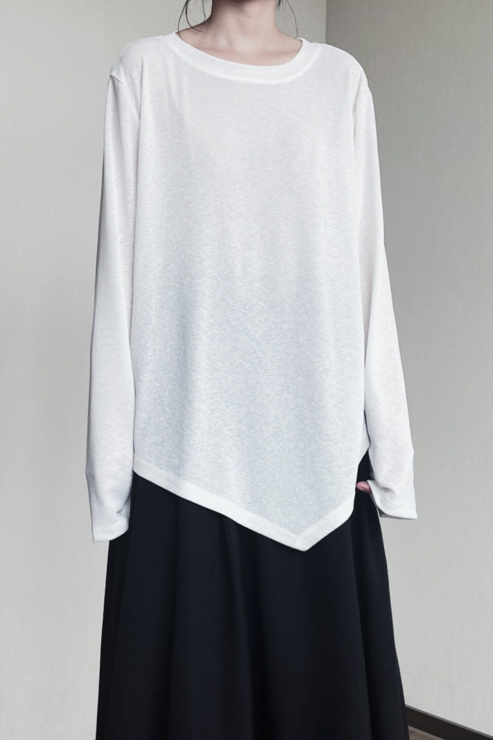 Cold Style Basic Drape Irregular Long-Sleeved T-Shirt Simple Round Neck Loose Top - Belle Vestige