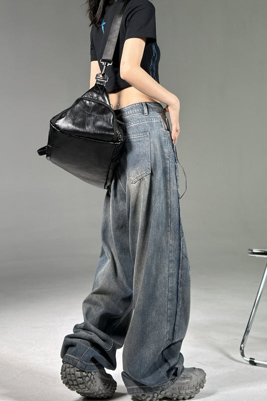 Wide Leg Washed Jeans Straight Loose Vintage Trousers - Belle Vestige