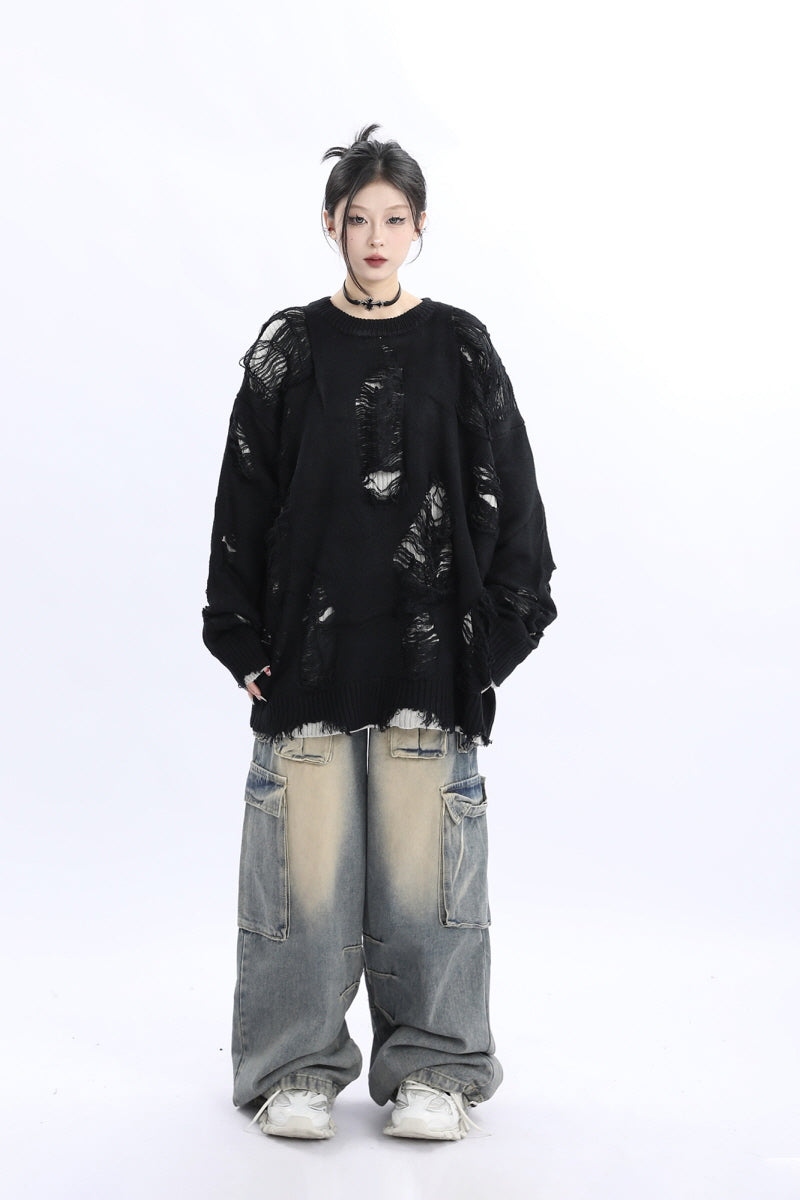 Ripped Street Oversize Knit Sweater - Belle Vestige