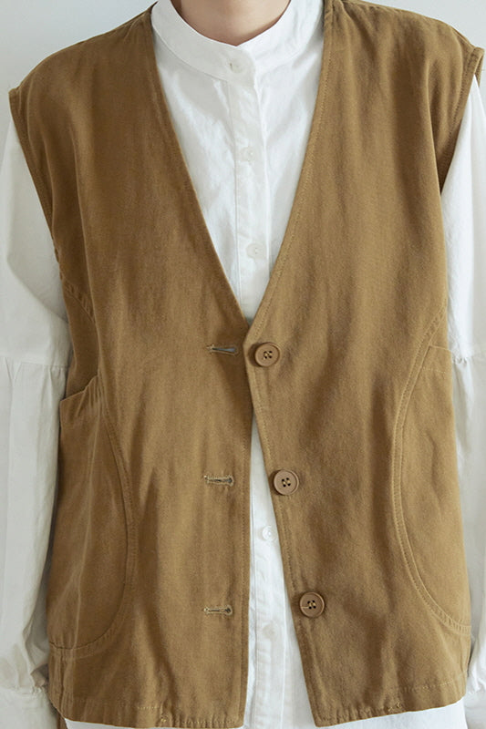 Salt Series Loose Vest Chic Workwear Style Japanese V-Neck Sleeveless Cardigan - Belle Vestige