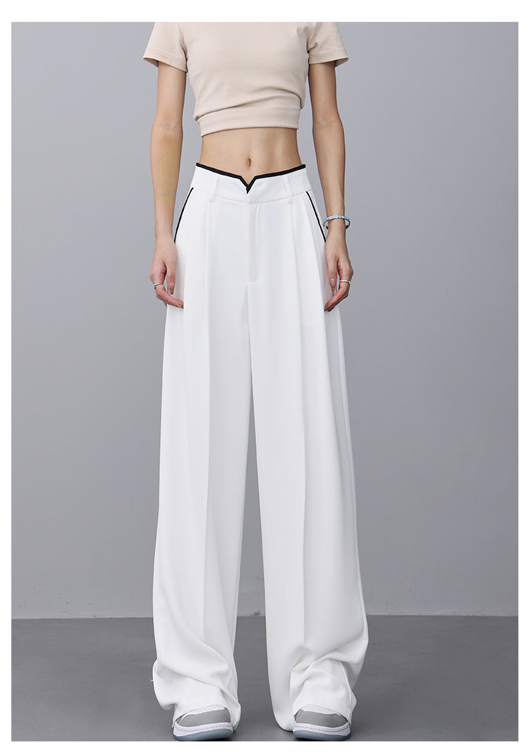 Wide-Leg Suit Pants & Contrasting Stitching Loose Casual Design - Belle Vestige