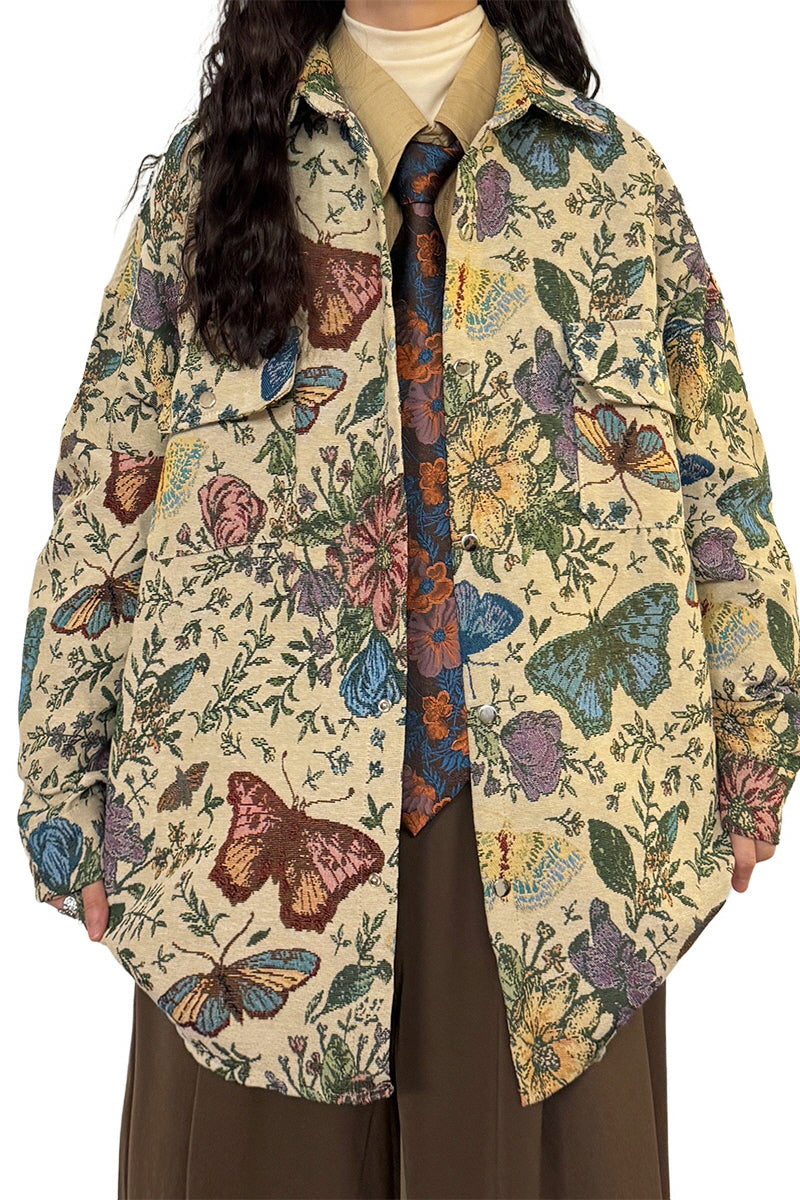 American Retro National Tide Ethnic Style Butterfly Embroidered Shirt Jacket - Belle Vestige