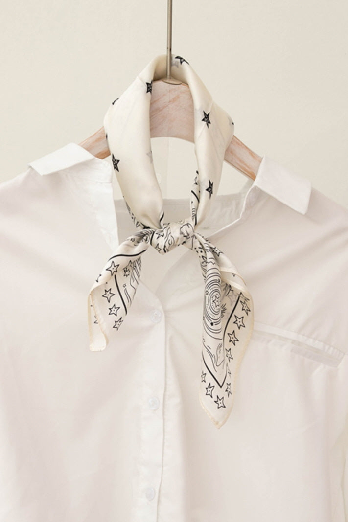 White Totem Silk Scarf & Mulberry Silk Small Square Scarf for Shirts and T-Shirts - Belle Vestige