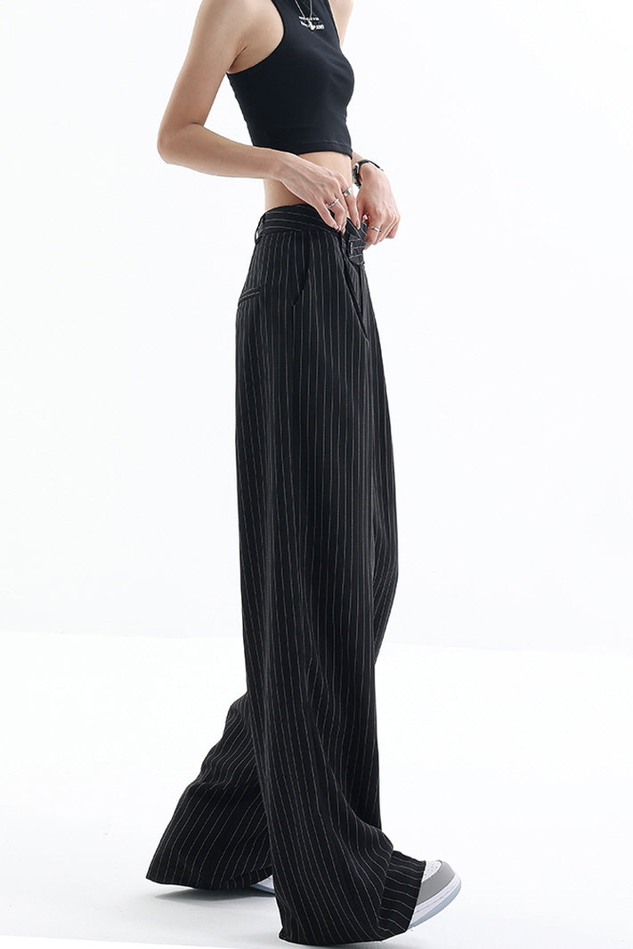 Irregular Stripe Draped Suit Pants & Loose Wide Leg Design - Belle Vestige