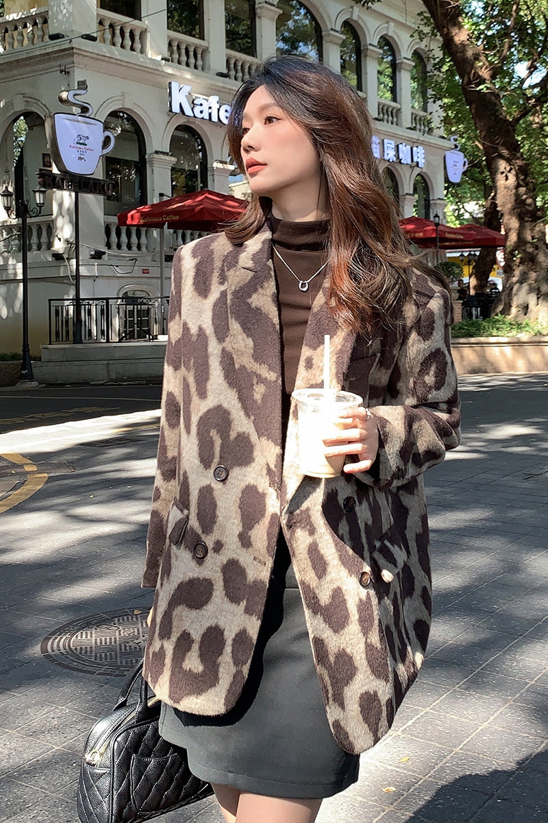 Leopard Print Blazer & Loose Fit with High-End Style - Belle Vestige