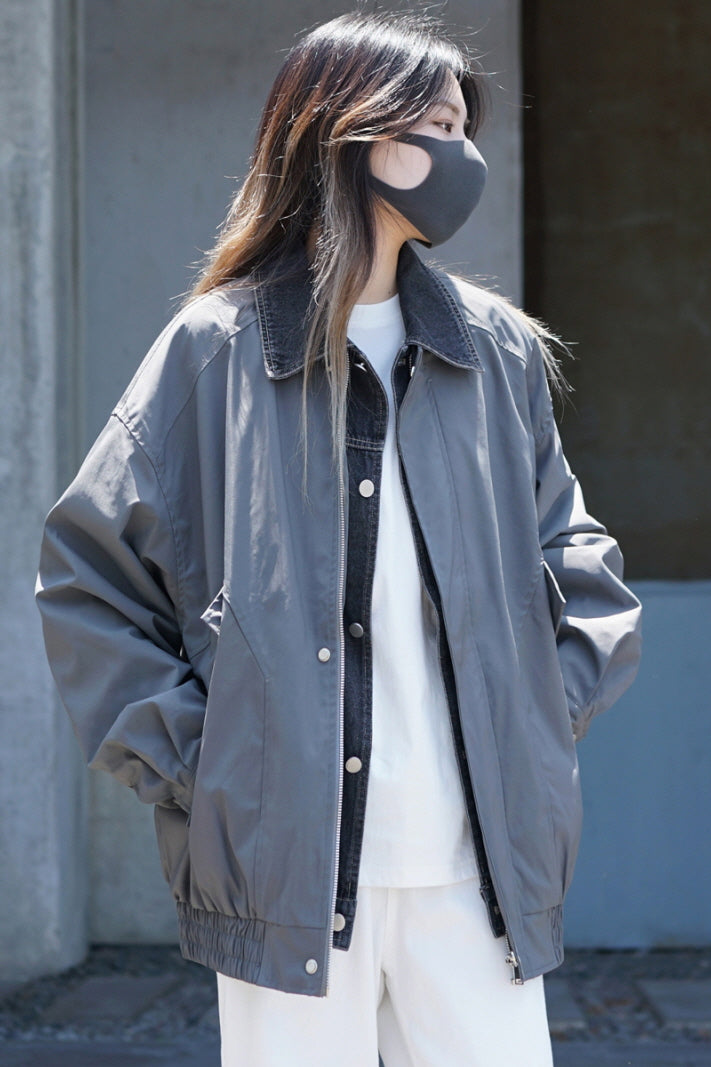 Gray Air Force Jacket Loose Fake Two Bomber American Retro Style - Belle Vestige