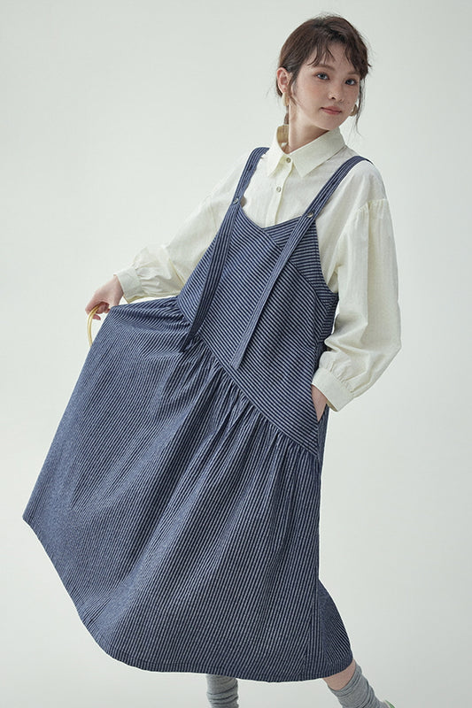 Striped Pleated Bib Dress & Slimming Bib Skirt - Belle Vestige