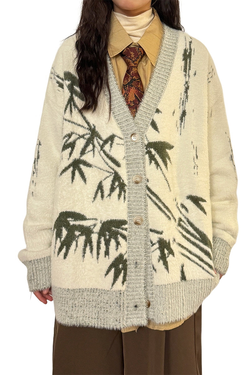 American Retro Lazy Wind Bamboo Ink Painting Knitwear Cardigan Sweater Jacket - Belle Vestige