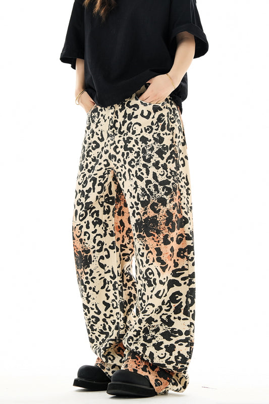 Leopard Print Straight Leg Jeans Vintage High Street Slacks - Belle Vestige