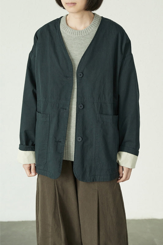 V-Neck Loose Jacket Japanese Retro Solid Color Versatile Mid-Length Shirt Design Niche Style - Belle Vestige