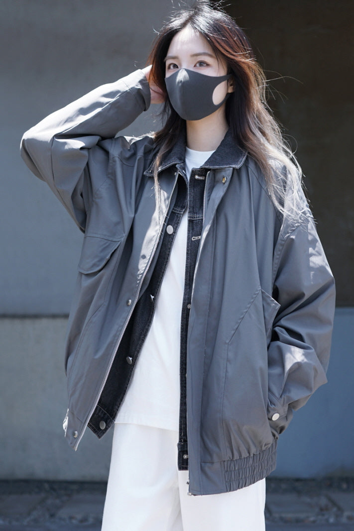 Gray Air Force Jacket Loose Fake Two Bomber American Retro Style - Belle Vestige