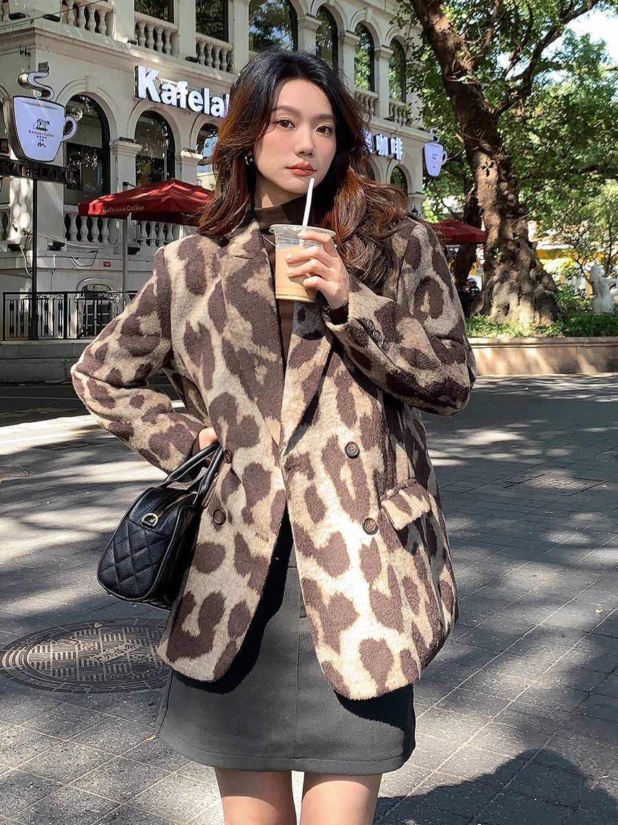 Leopard Print Blazer & Loose Fit with High-End Style - Belle Vestige