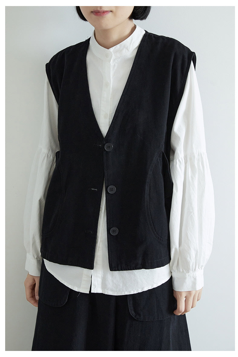 Salt Series Loose Vest Chic Workwear Style Japanese V-Neck Sleeveless Cardigan - Belle Vestige