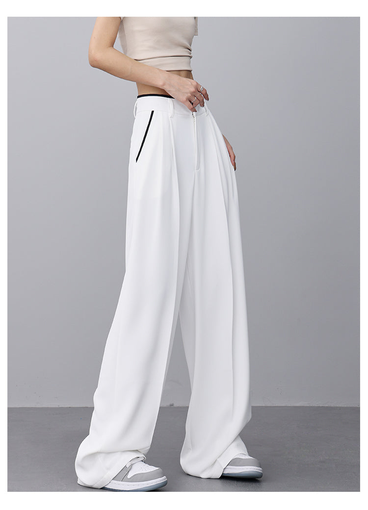 Wide-Leg Suit Pants & Contrasting Stitching Loose Casual Design - Belle Vestige