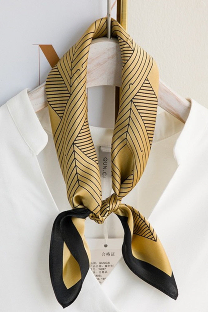 Striped Geometric Silk Scarf & Mulberry Silk Small Square Scarf Gift Box - Belle Vestige