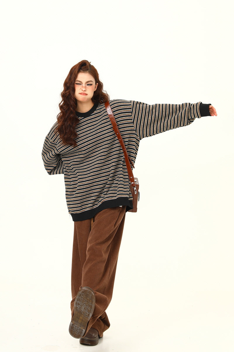 Maillard Stripe Crew Neck Sweatshirt - Belle Vestige