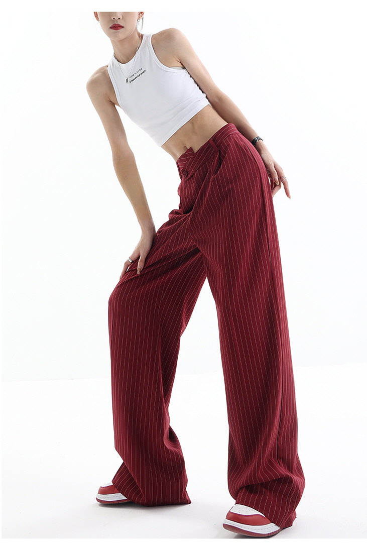 Irregular Stripe Draped Suit Pants & Loose Wide Leg Design - Belle Vestige