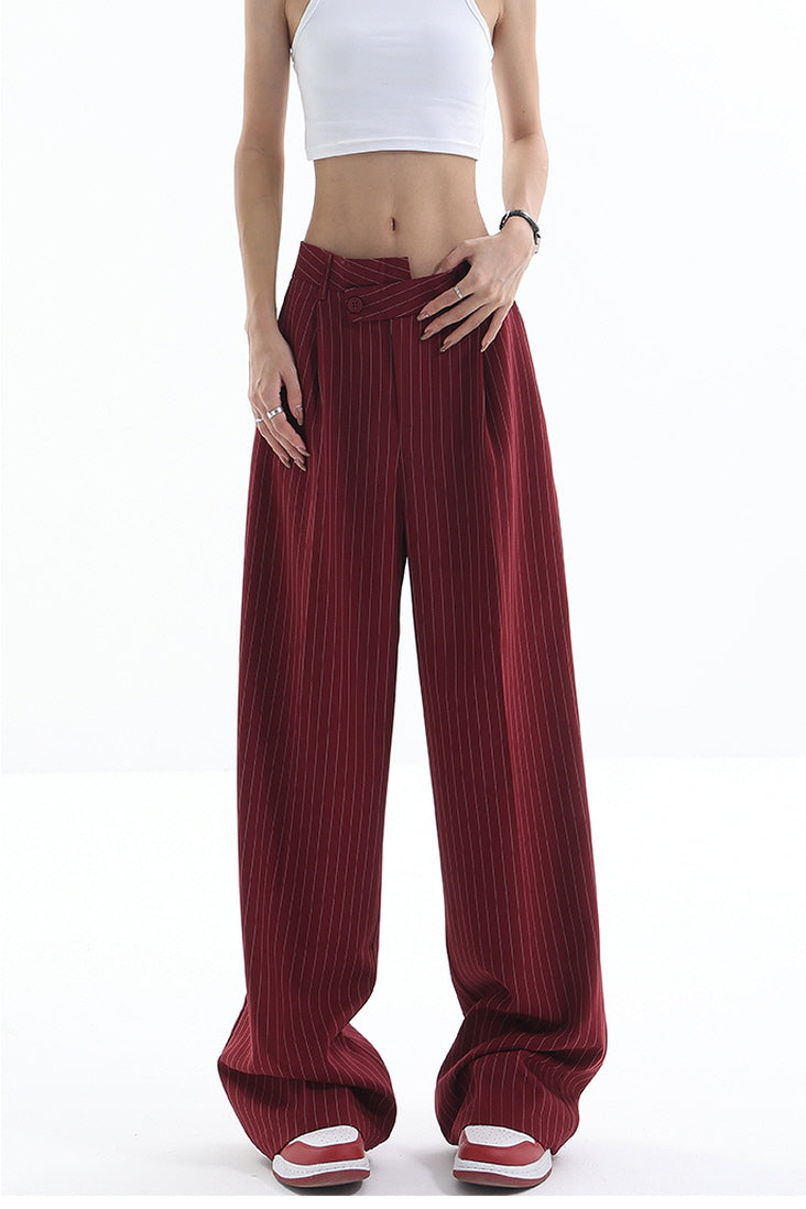 Irregular Stripe Draped Suit Pants & Loose Wide Leg Design - Belle Vestige