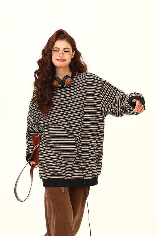 Maillard Stripe Crew Neck Sweatshirt - Belle Vestige