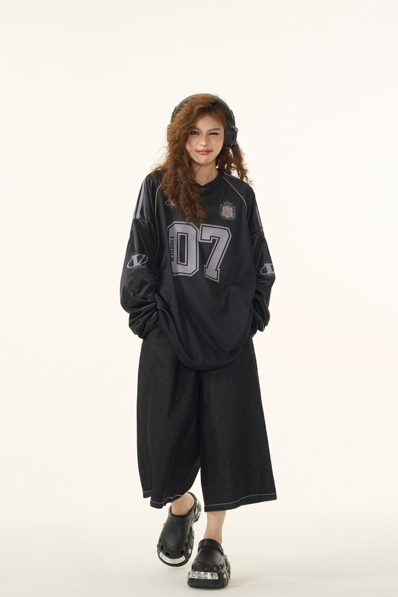 Retro Football Jersey Mesh Long Sleeve T-Shirt - Belle Vestige