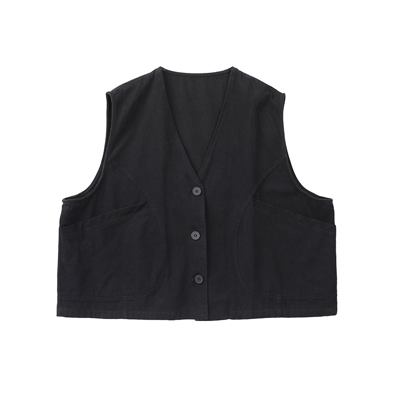 Salt Series Loose Vest Chic Workwear Style Japanese V-Neck Sleeveless Cardigan - Belle Vestige