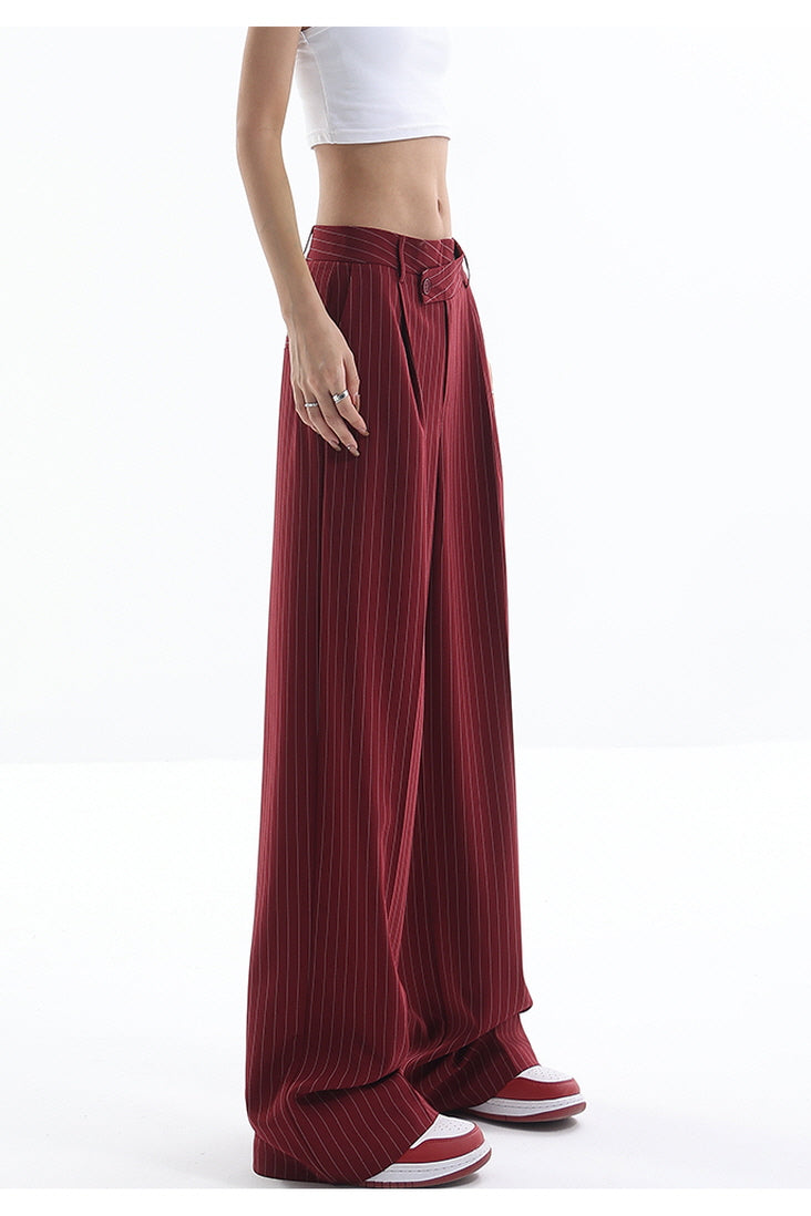 Irregular Stripe Draped Suit Pants & Loose Wide Leg Design - Belle Vestige