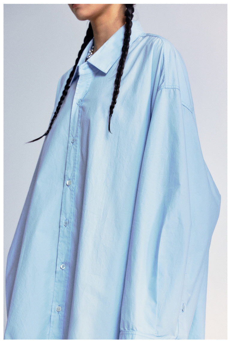 Washed Cotton Wide-Sleeved Oversize Shirt & Unisex Stretch Fit - Belle Vestige