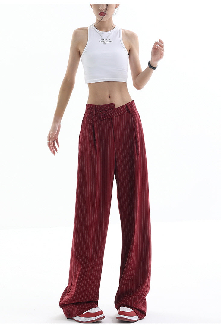 Irregular Stripe Draped Suit Pants & Loose Wide Leg Design - Belle Vestige