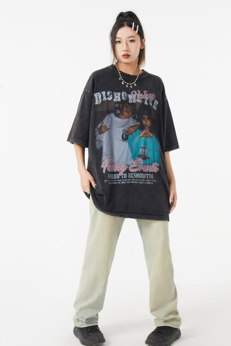 Washed Hiphop Retro T-Shirt - Belle Vestige