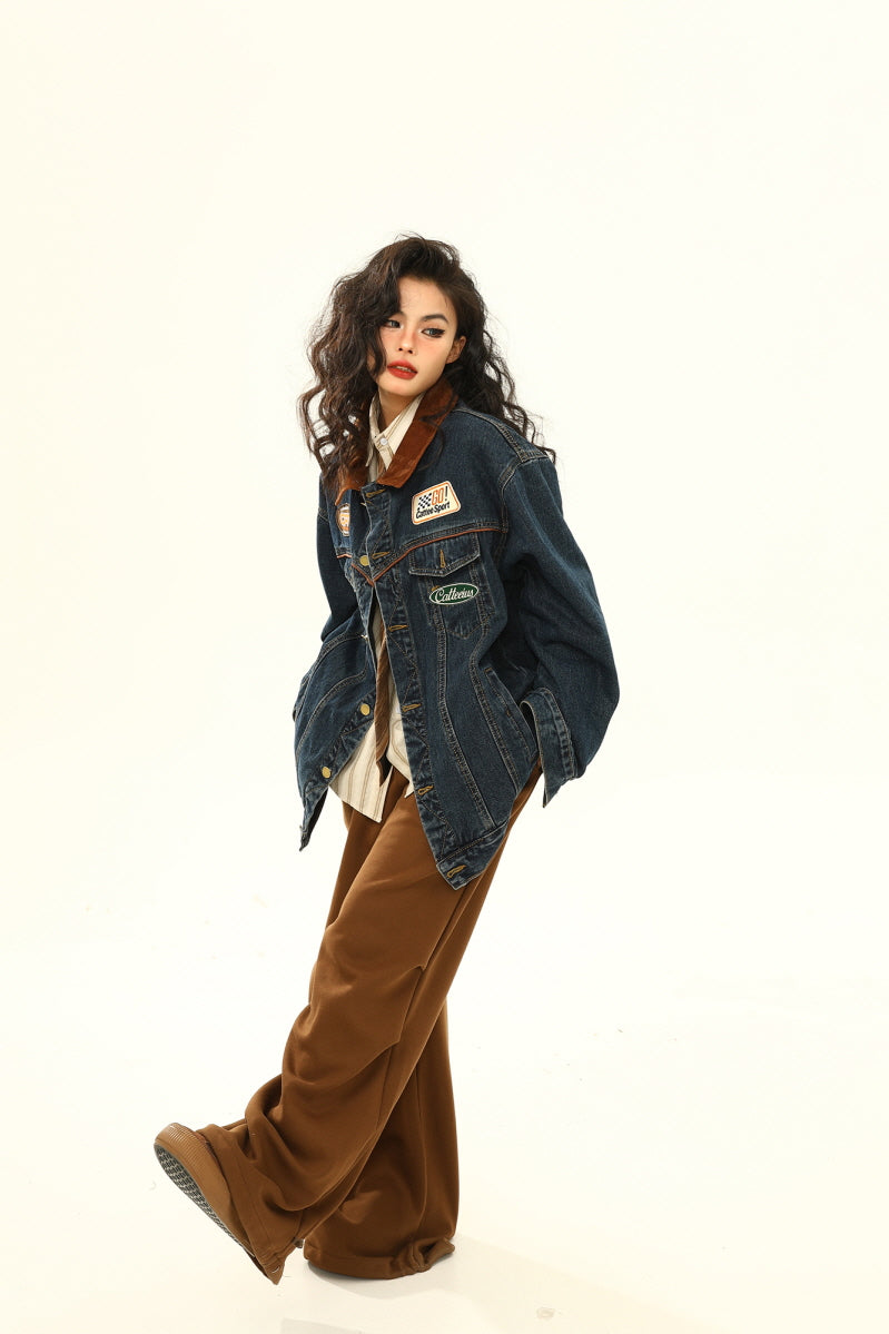 Retro Biker Denim Jacket Unisex Lapel - Belle Vestige