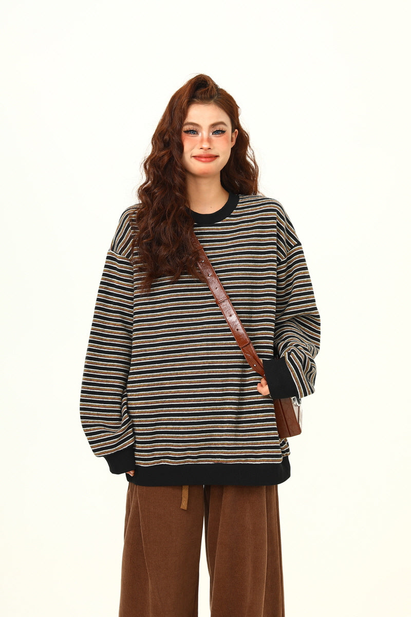 Maillard Stripe Crew Neck Sweatshirt - Belle Vestige