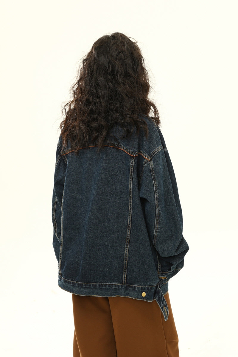 Retro Biker Denim Jacket Unisex Lapel - Belle Vestige